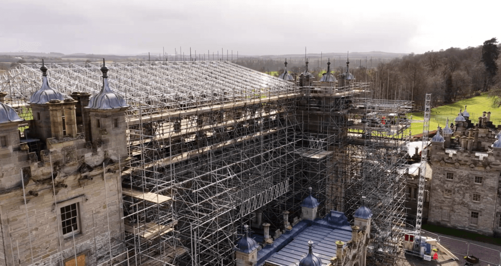 The huge scaffold and temporary roof enclosing Floors Castle